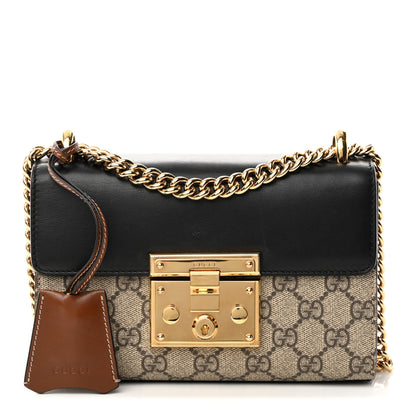 Gucci GG Supreme Monogram Calfskin Small Padlock Shoulder Bag Beige Black Cuir 1 of 18