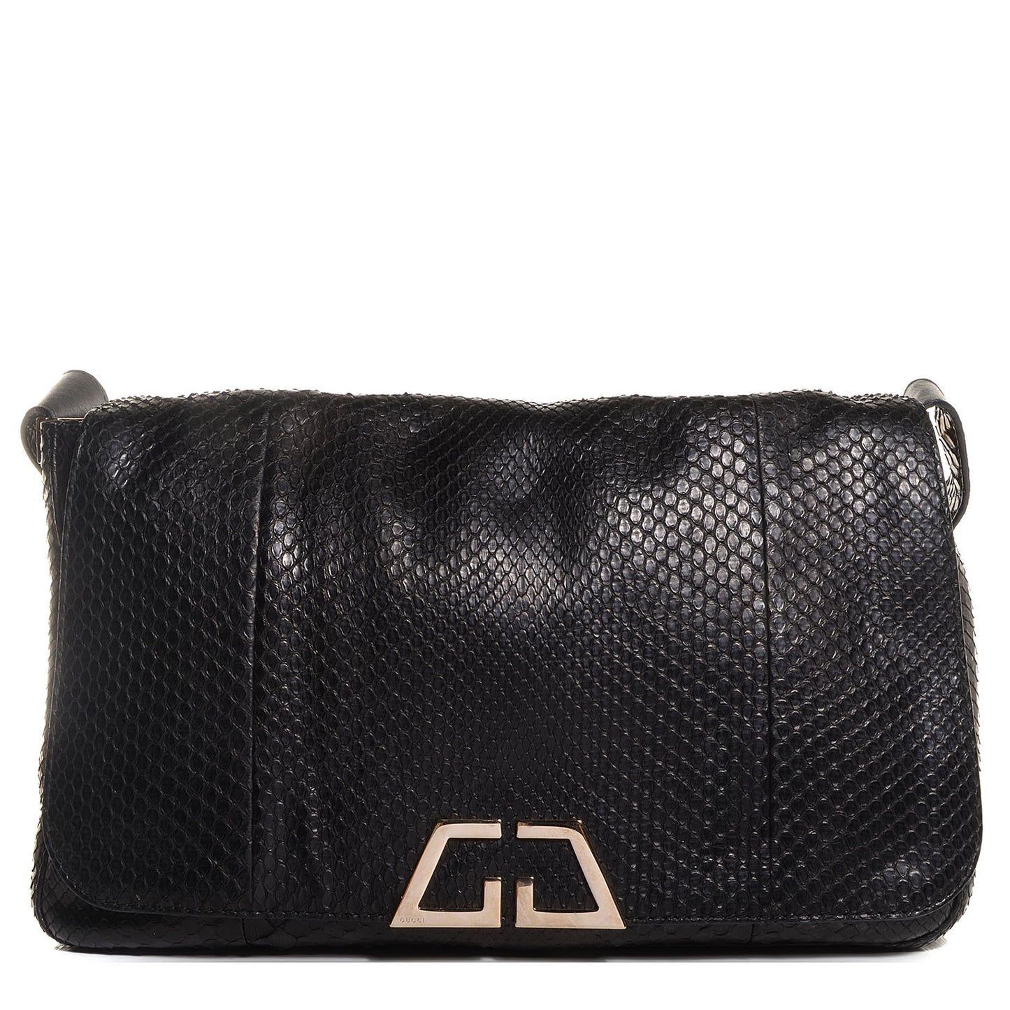 Snakeskin G Square Medium Shoulder Bag Black