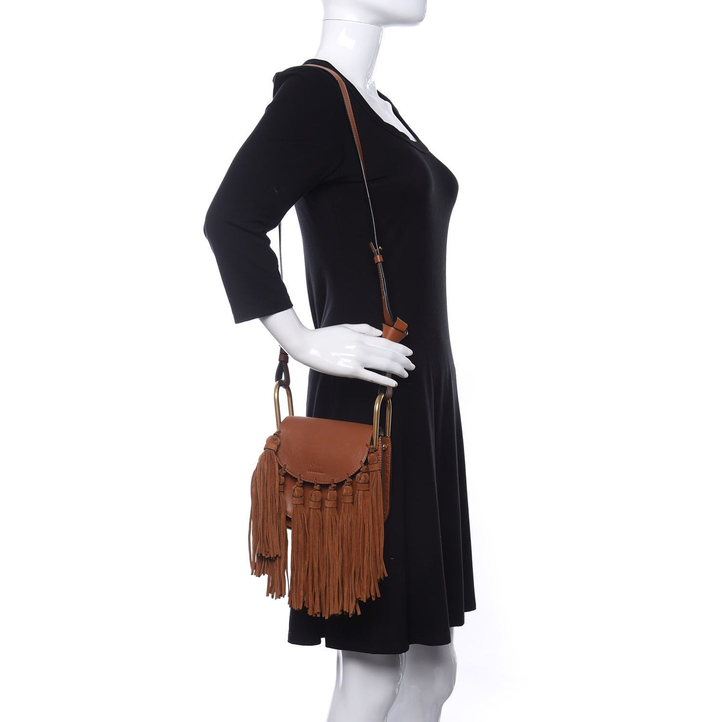 Calfskin Mini Hudson Fringe Shoulder Bag Caramel