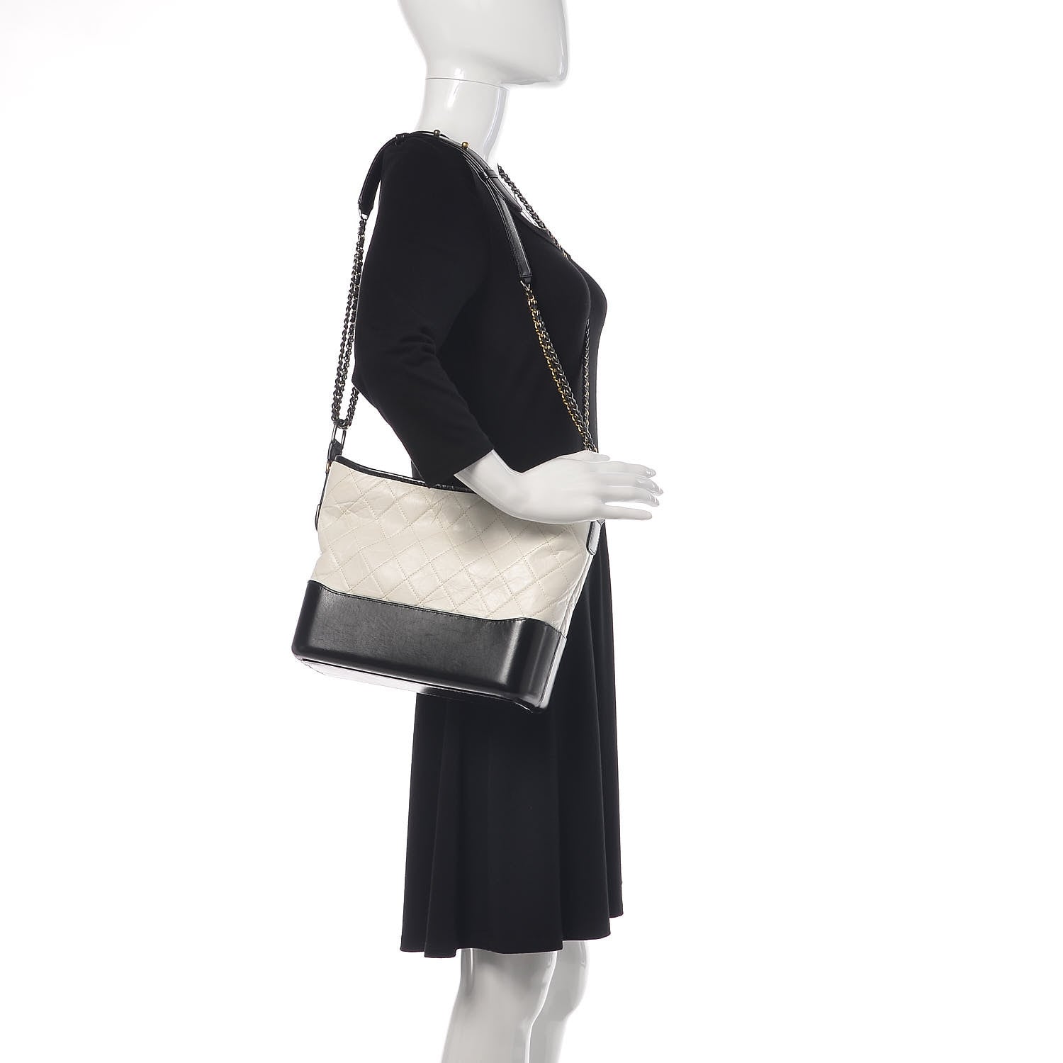 Chanel Aged Calfskin Quilted Medium Gabrielle Hobo Black White 4 of 10