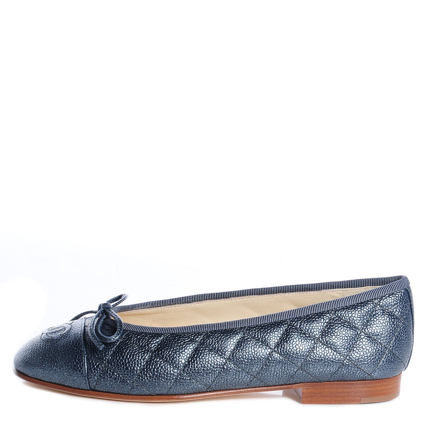 Metallic Caviar Cap Toe Ballerina Flats 36 Anthracite