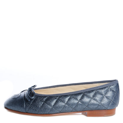 Chanel Metallic Caviar Cap Toe Ballerina Flats 36 Anthracite 1 of 7