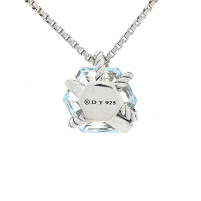 David Yurman Sterling Silver Diamond Blue Topaz 10mm Petite Cable Wrap Pendant Necklace 4 of 5