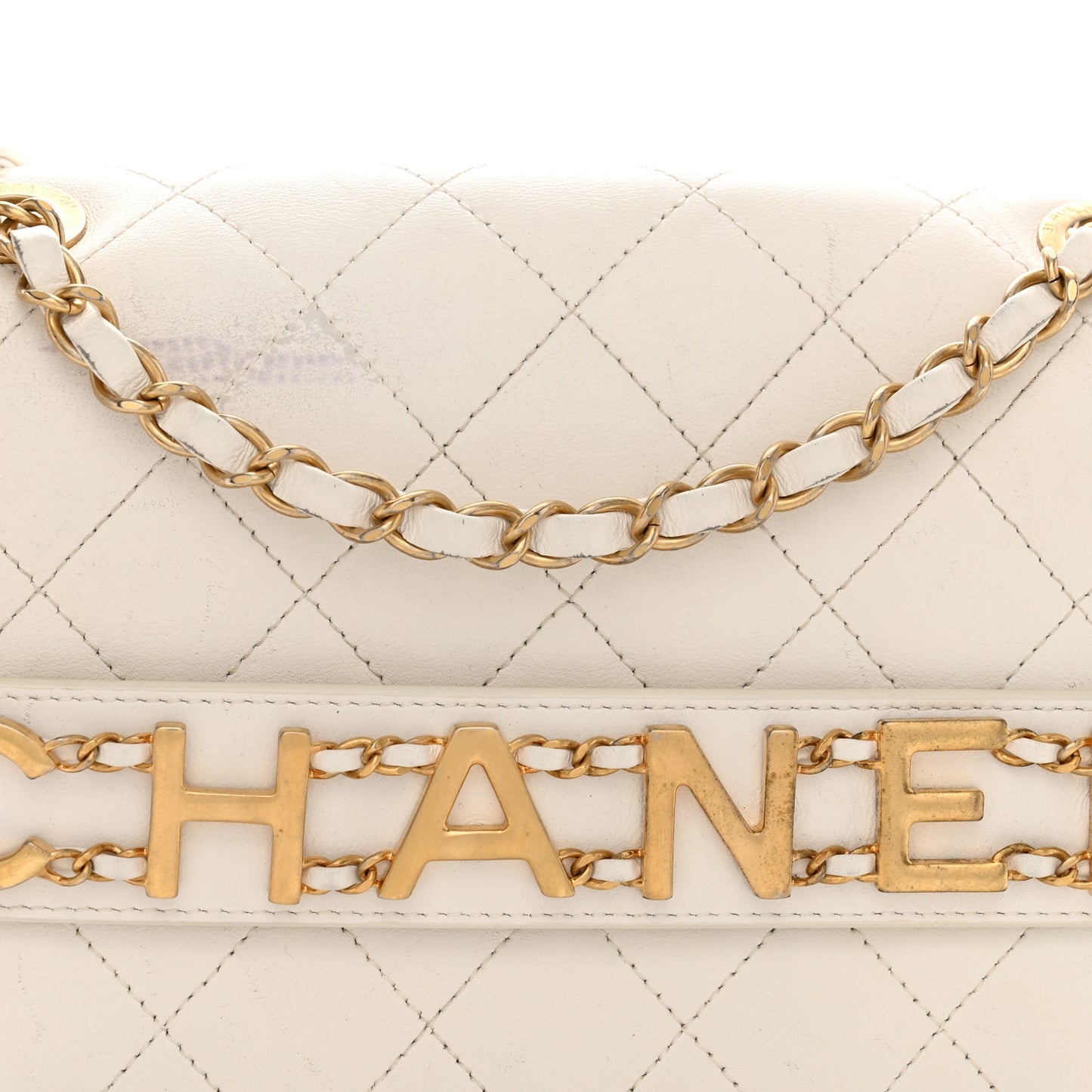 Calfskin Quilted Enchained Flap White