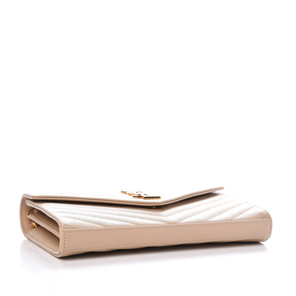 Saint Laurent Grain De Poudre Matelasse Chevron Monogram Chain Wallet Nude Powder 4 of 7