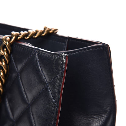 Chanel Calfskin Quilted Tote Dark Navy Red 15 of 18