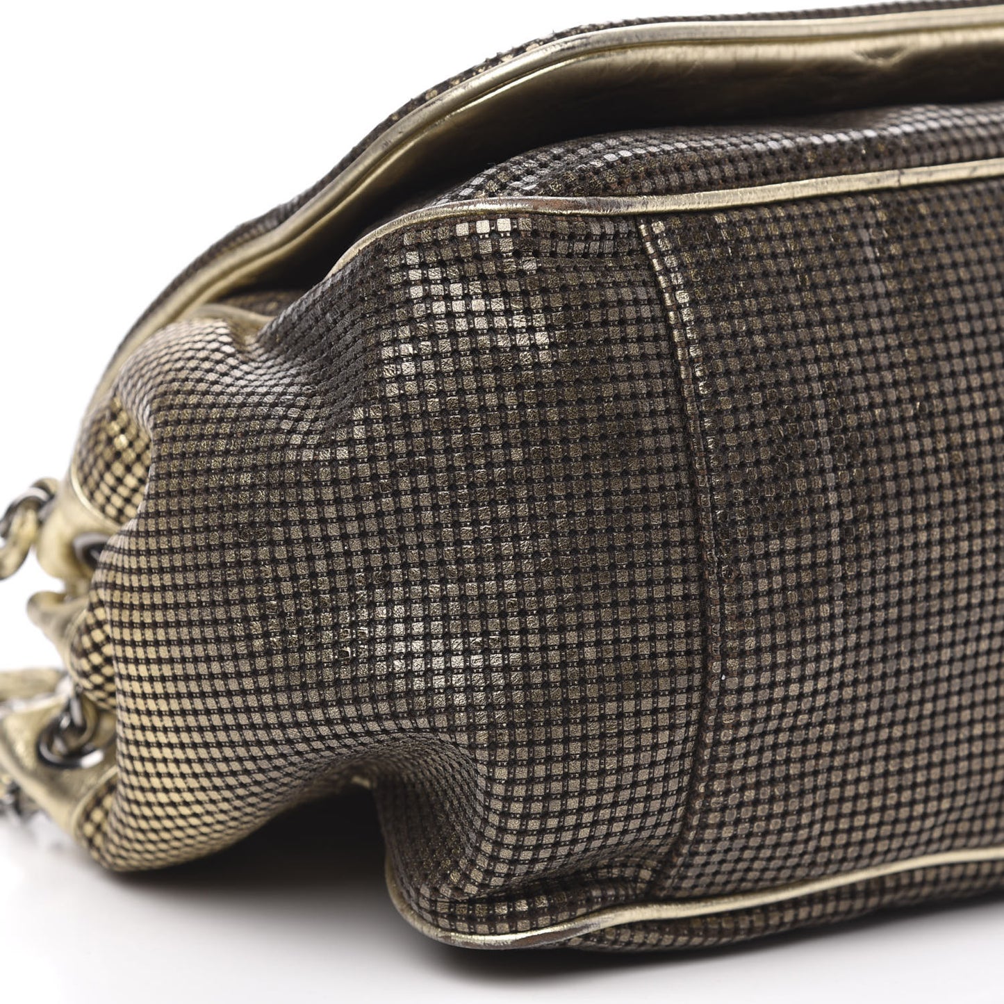 Metallic Lambskin Perforated Hollywood Accordion Flap Bag Gold