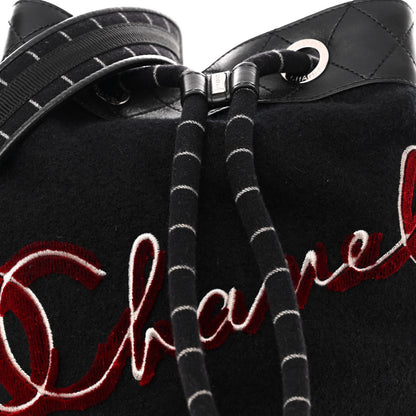 Chanel Wool Calfskin Embroidered Paris Hamburg Drawstring Backpack Black 8 of 11