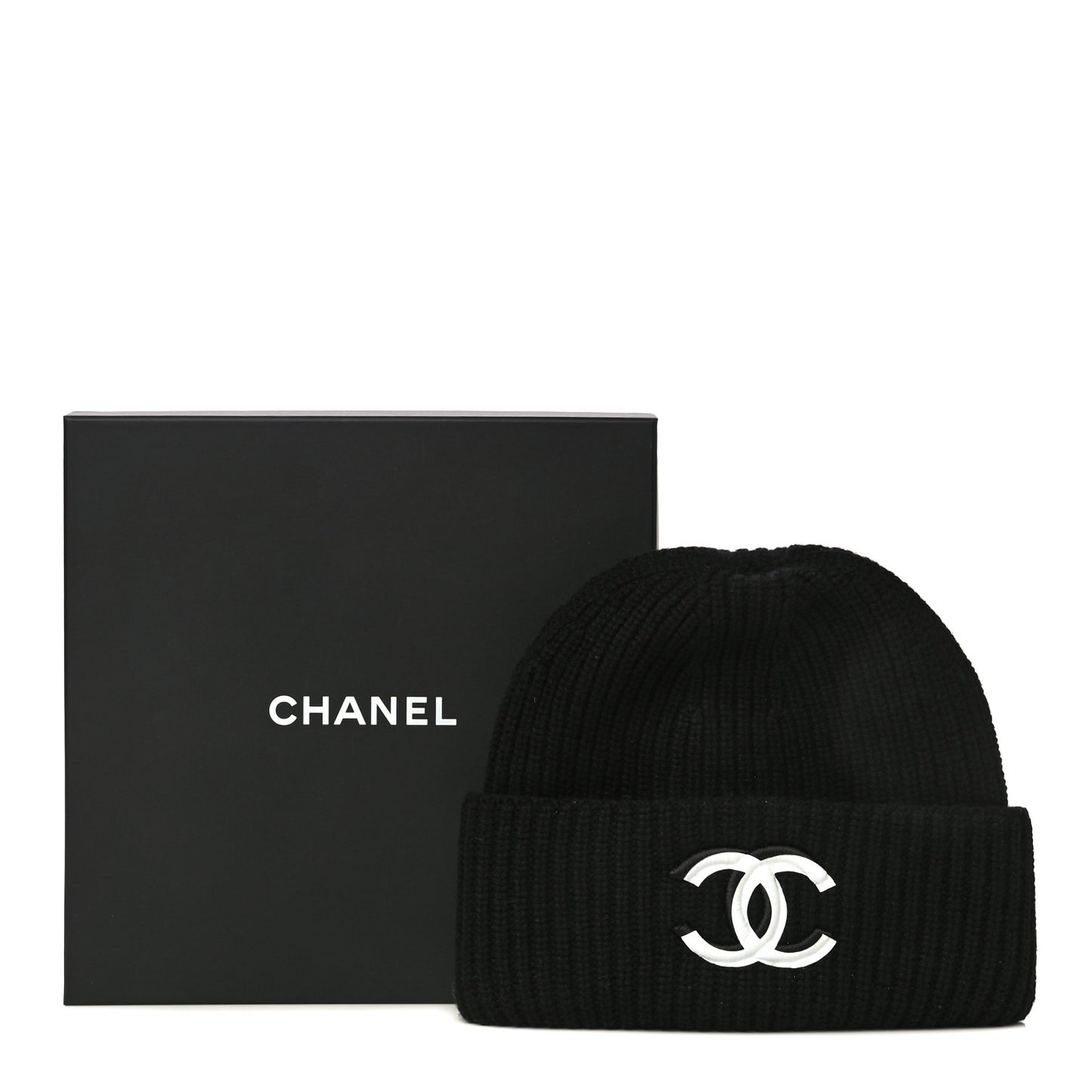 Wool Cashmere CC Beanie Hat Light Black White