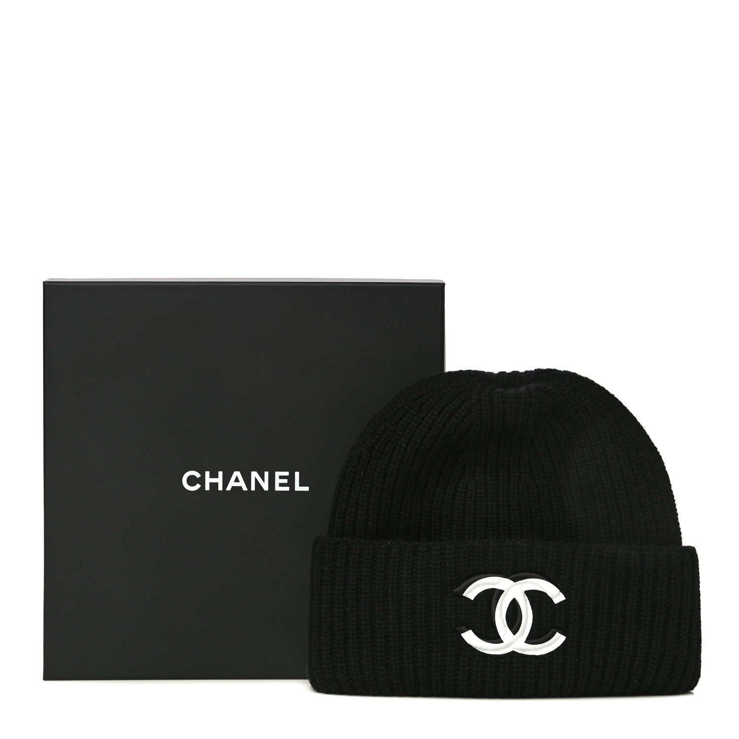 Chanel Wool Cashmere CC Beanie Hat Light Black White 16 of 16