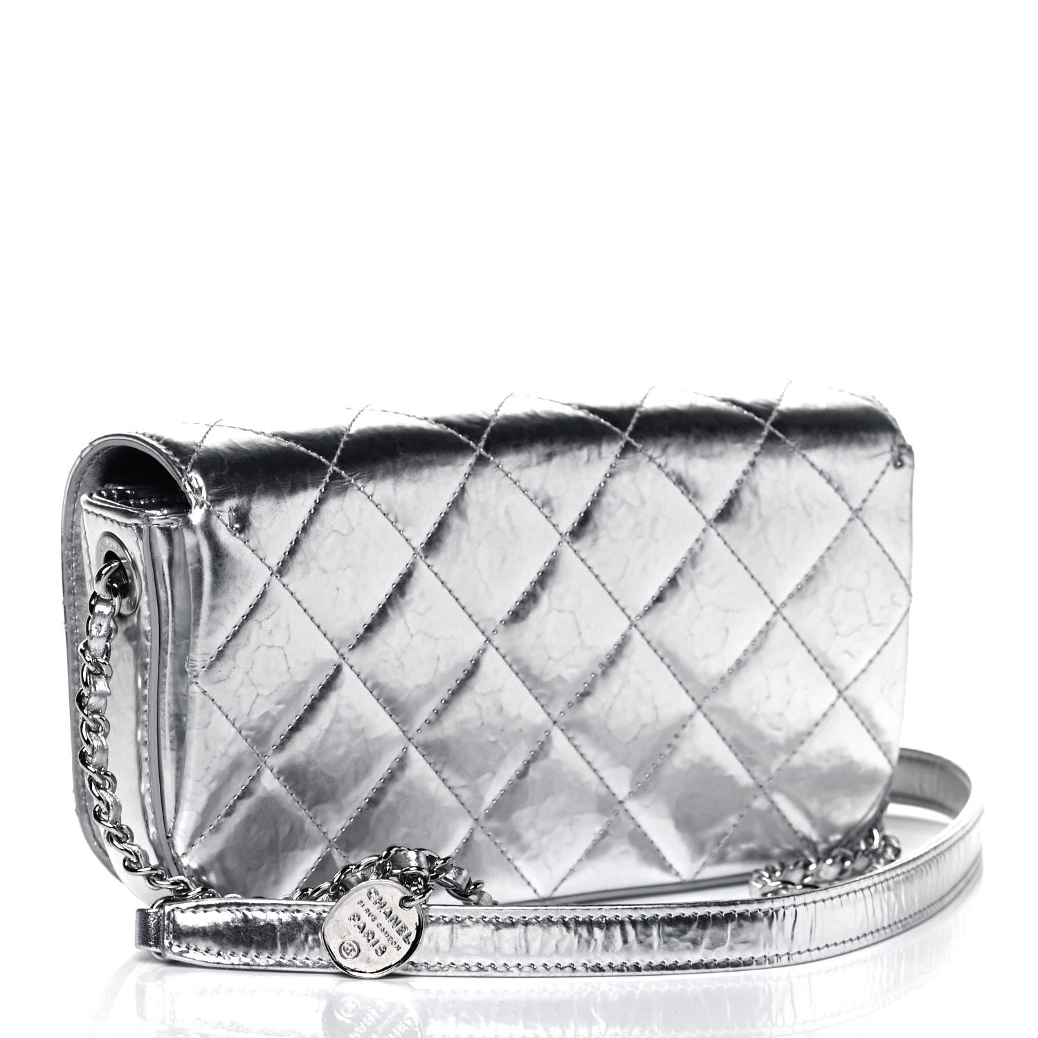 Chanel Hammered Metallic Calfskin Quilted Flap Silver 3 of 9