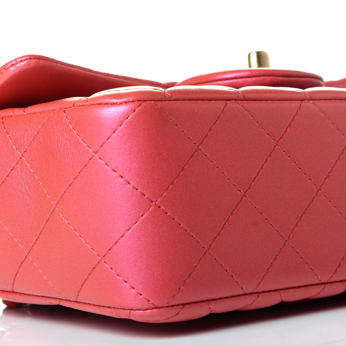 Iridescent Lambskin Quilted Mini Top Handle Rectangular Flap Red