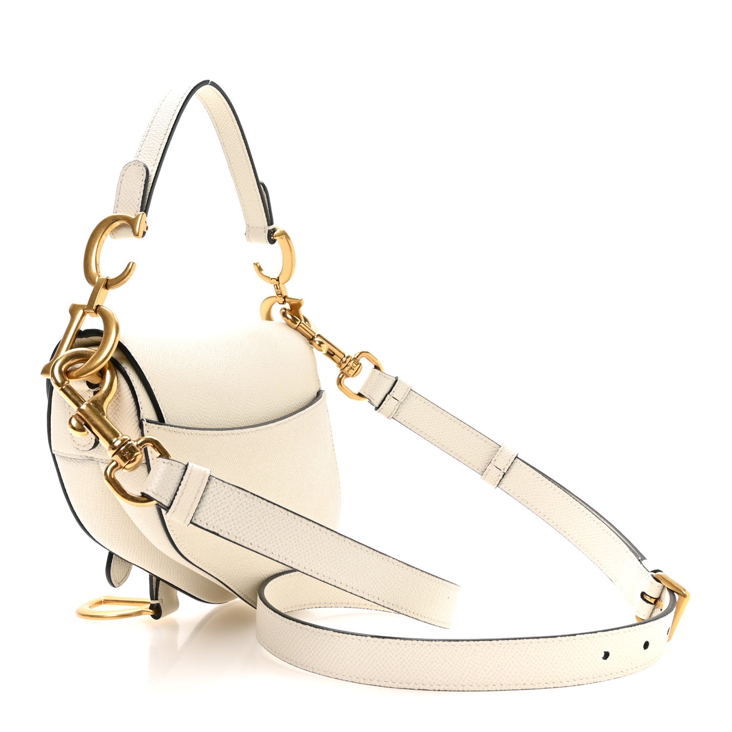 Grained Calfskin Mini Saddle Bag With Strap White