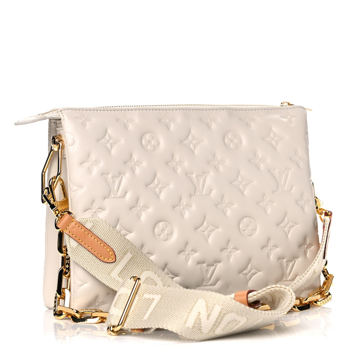Louis Vuitton Lambskin Embossed Monogram Coussin PM Cream 2 of 9