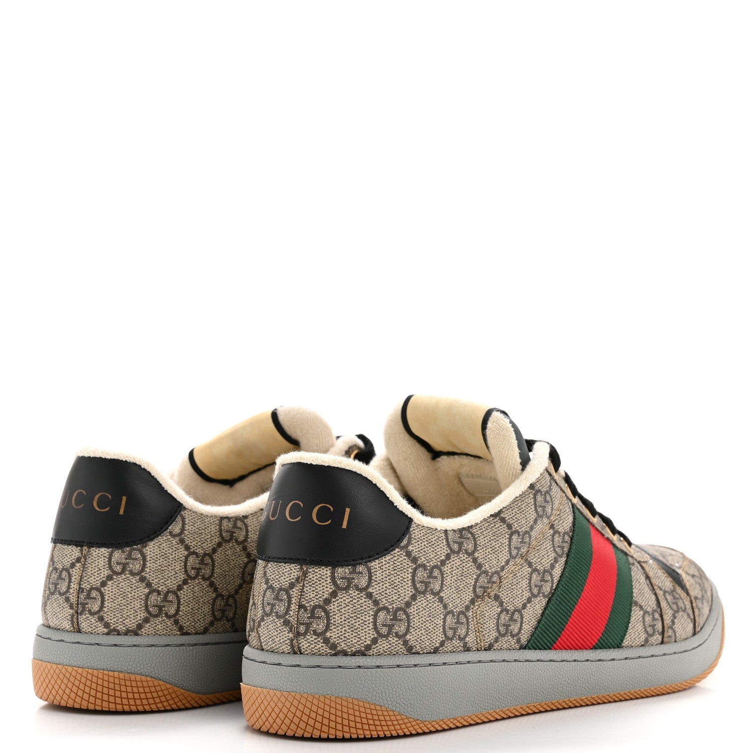 Gucci GG Supereme Monogram Miro Soft Calfskin Web Mens Screener Sneakers 8.5 Beige Ebony Black New Platinum 5 of 10