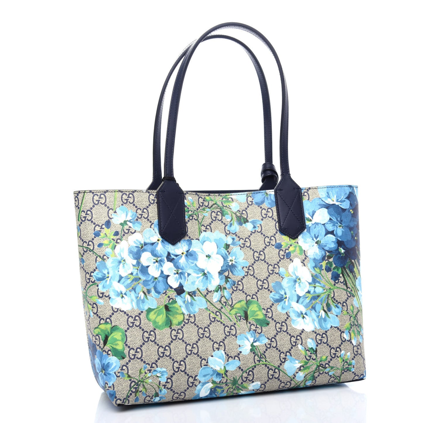 GG Supreme Monogram Blooms Small Reversible Tote Beige Blue Navy