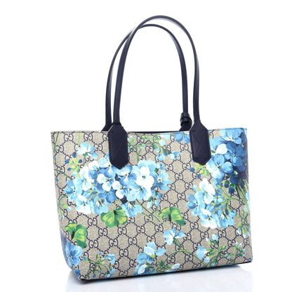 Gucci GG Supreme Monogram Blooms Small Reversible Tote Beige Blue Navy 3 of 10