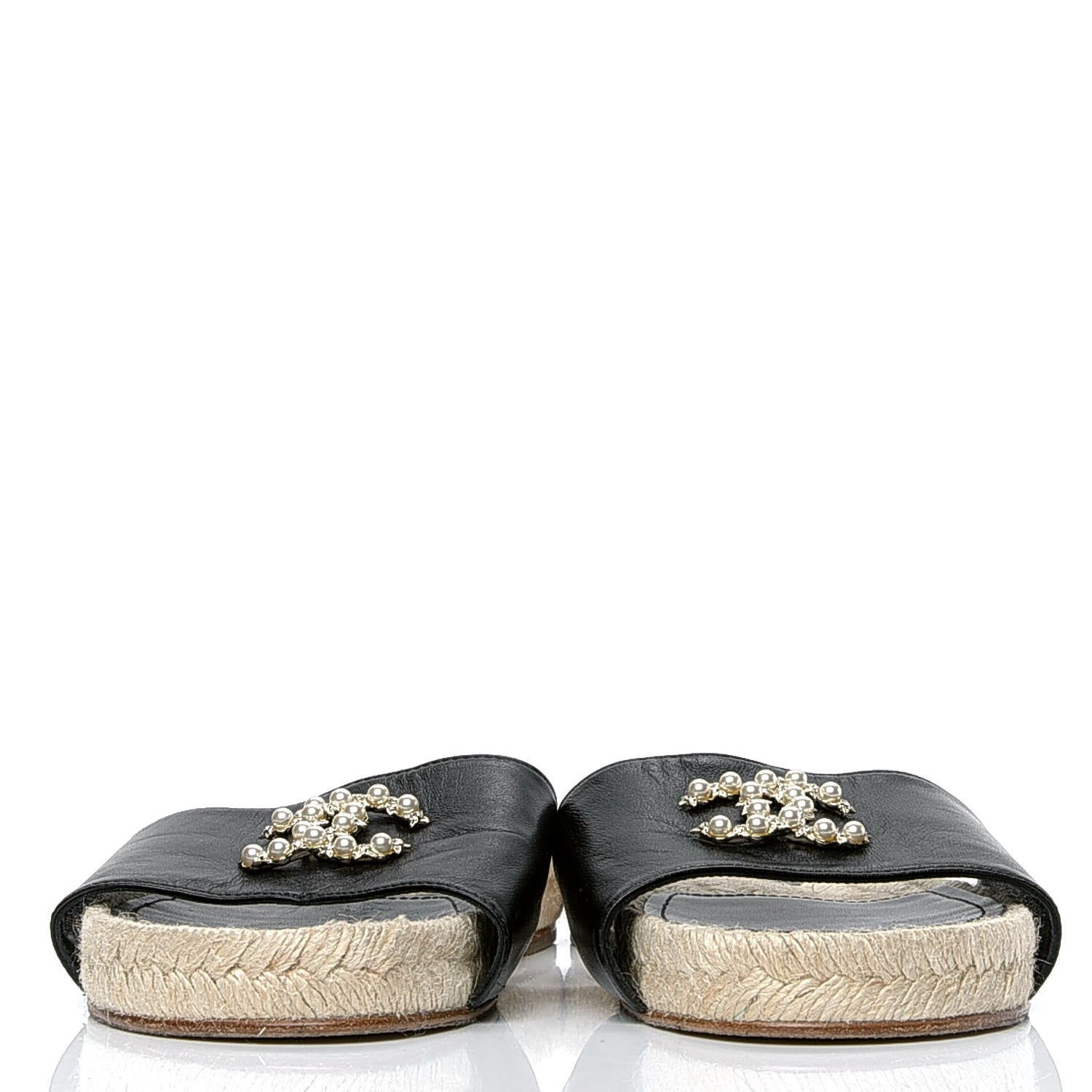 Chanel Lambskin Pearl CC Espadrille Slip On Sandals 36.5 Black 2 of 7