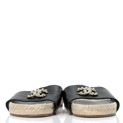 Chanel Lambskin Pearl CC Espadrille Slip On Sandals 36.5 Black 2 of 7