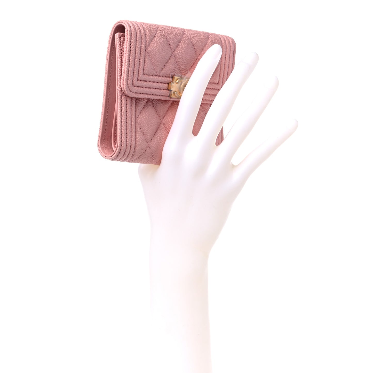 Caviar Quilted Boy Compact Wallet Pink