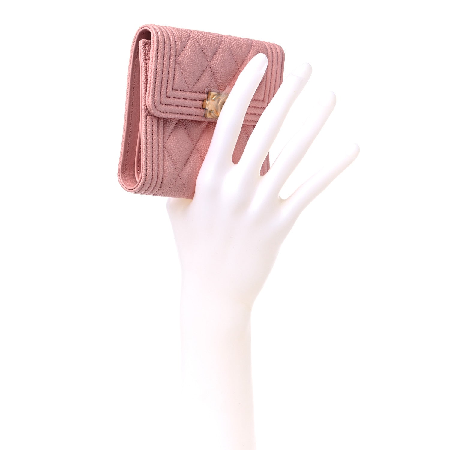 Chanel Caviar Quilted Boy Compact Wallet Pink 2 of 8