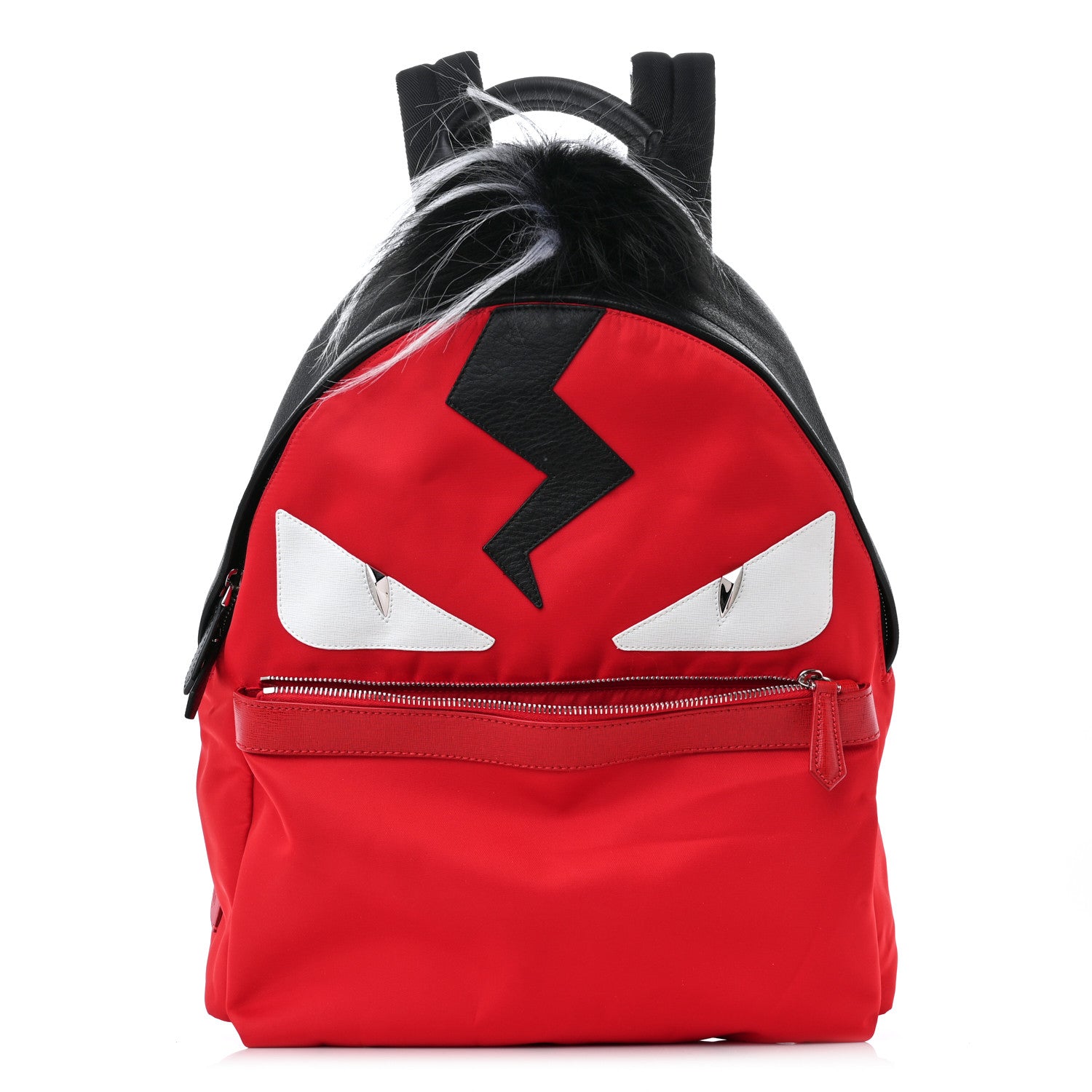 Fendi Nylon Vitello Elite Flamingo Fox Goat Fur Lightning Monster Eyes Backpack Rosso Black 1 of 10