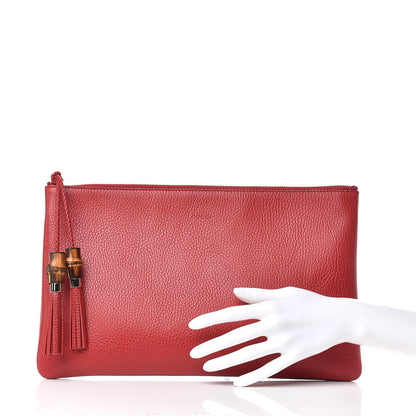 Gucci Calfskin Large Bamboo Clutch Red 2 of 9