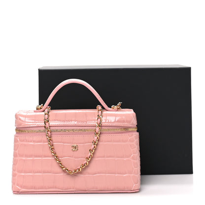 Chanel Calfskin Crocodile Embossed Crococo Top Handle Slim Vanity Case With Chain Light Pink 11 of 11