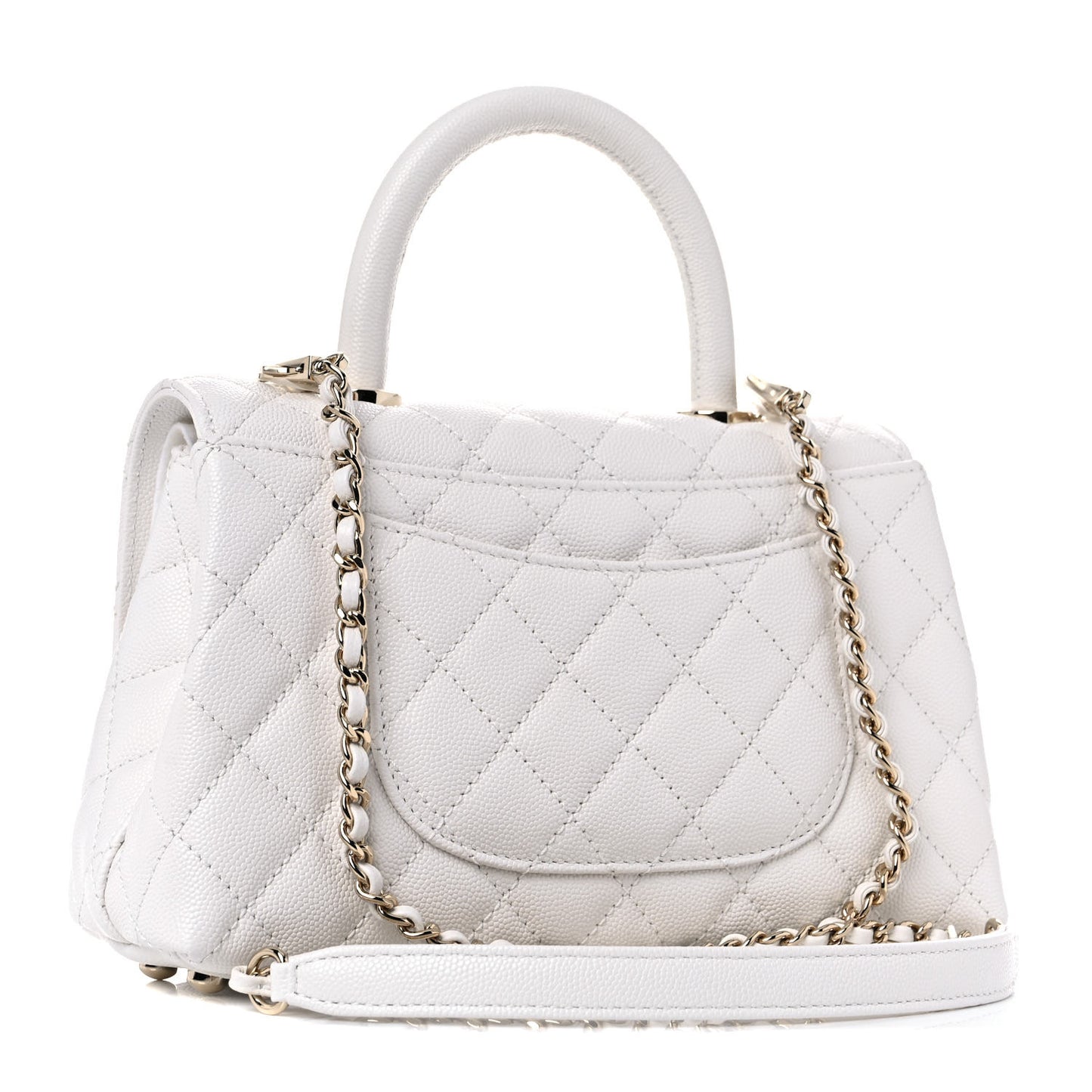 Caviar Quilted Mini Coco Handle Flap White