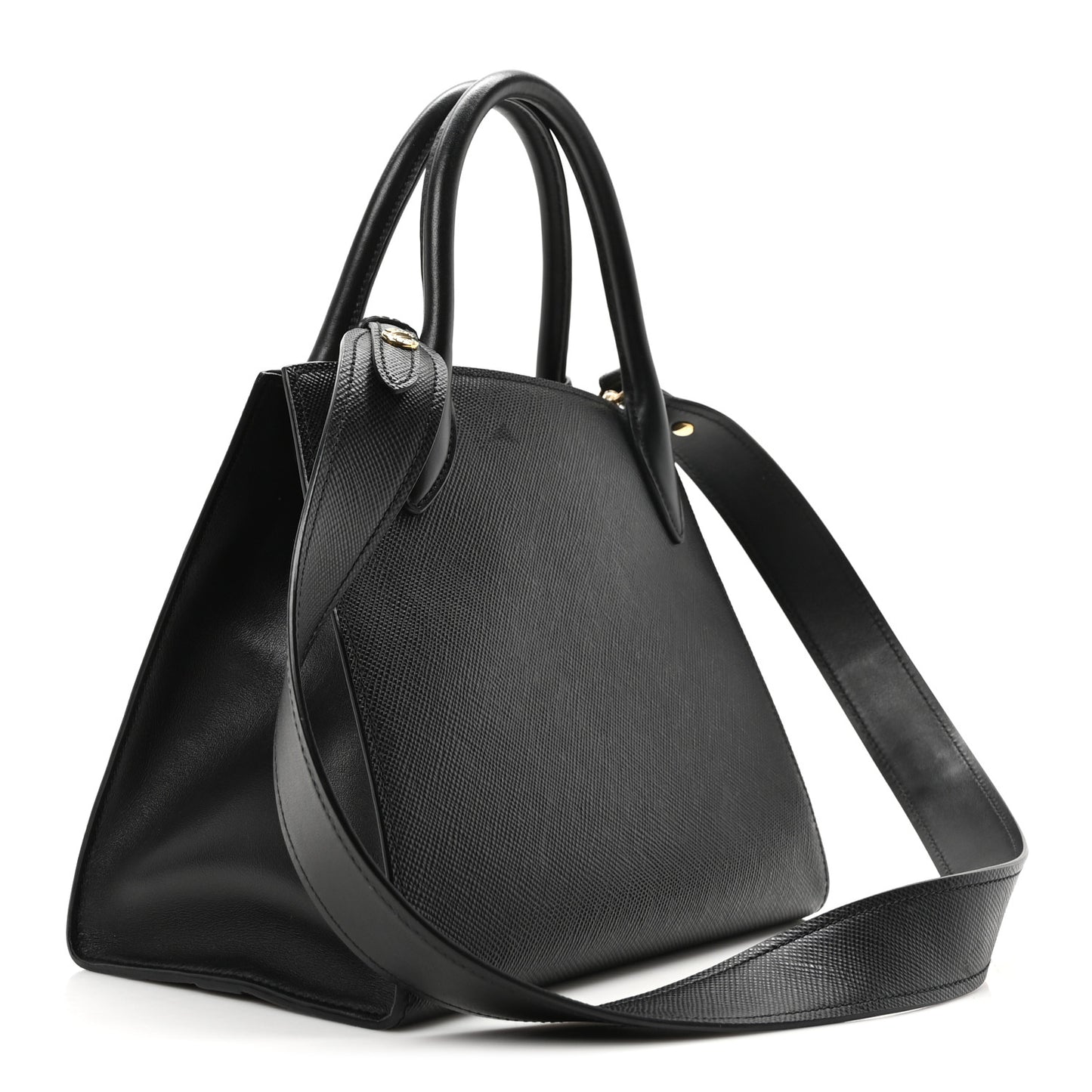Saffiano Cuir Calfskin Small Monochrome Top Handle Tote Black