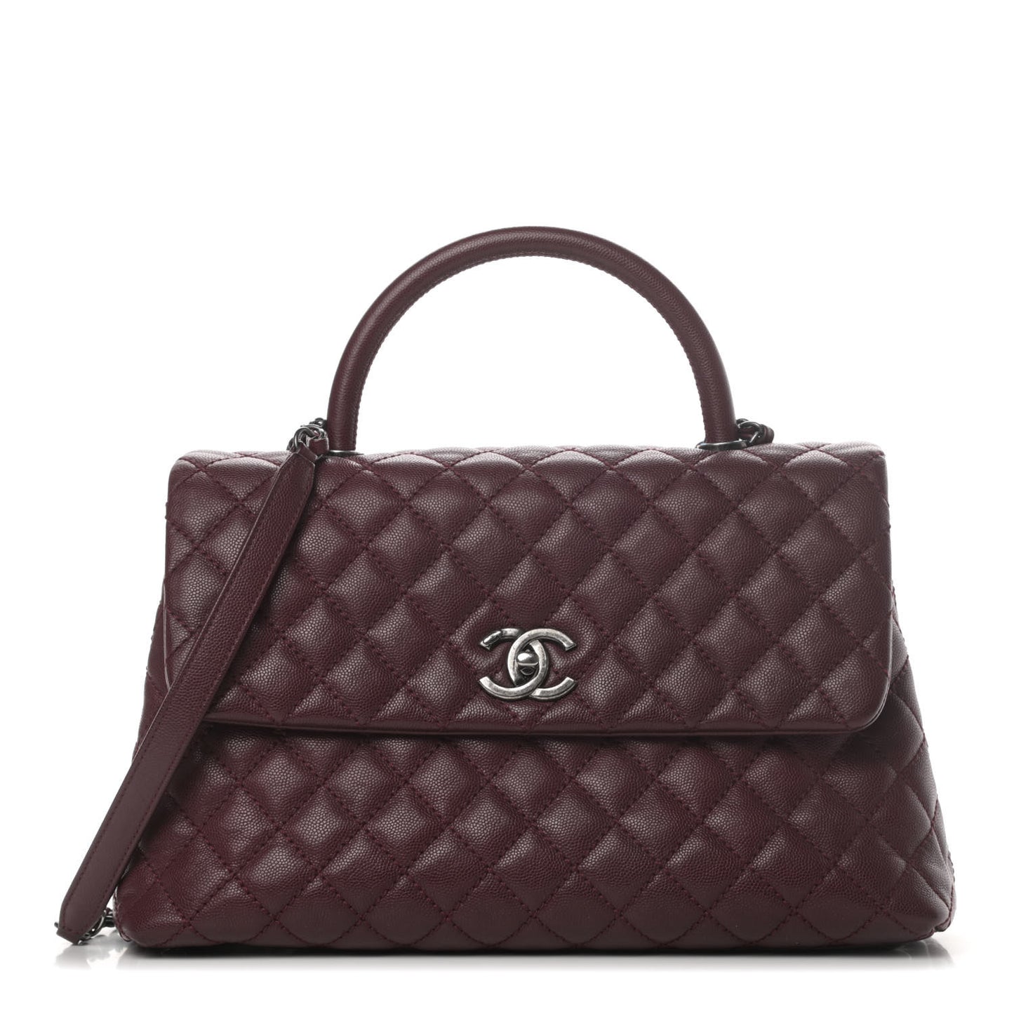 Caviar Quilted Medium Coco Handle Flap Burgundy