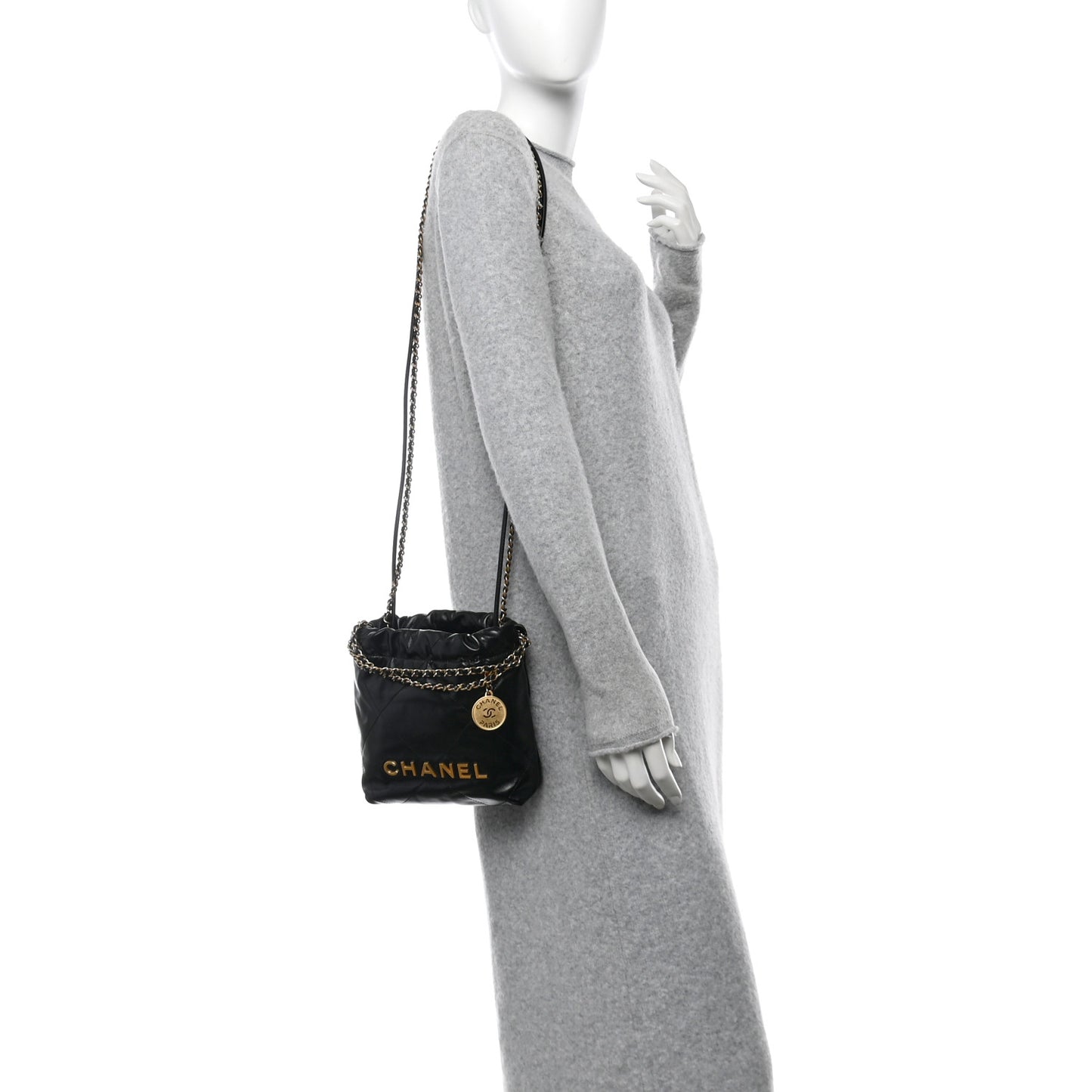 Shiny Calfskin Quilted Mini Chanel 22 Black