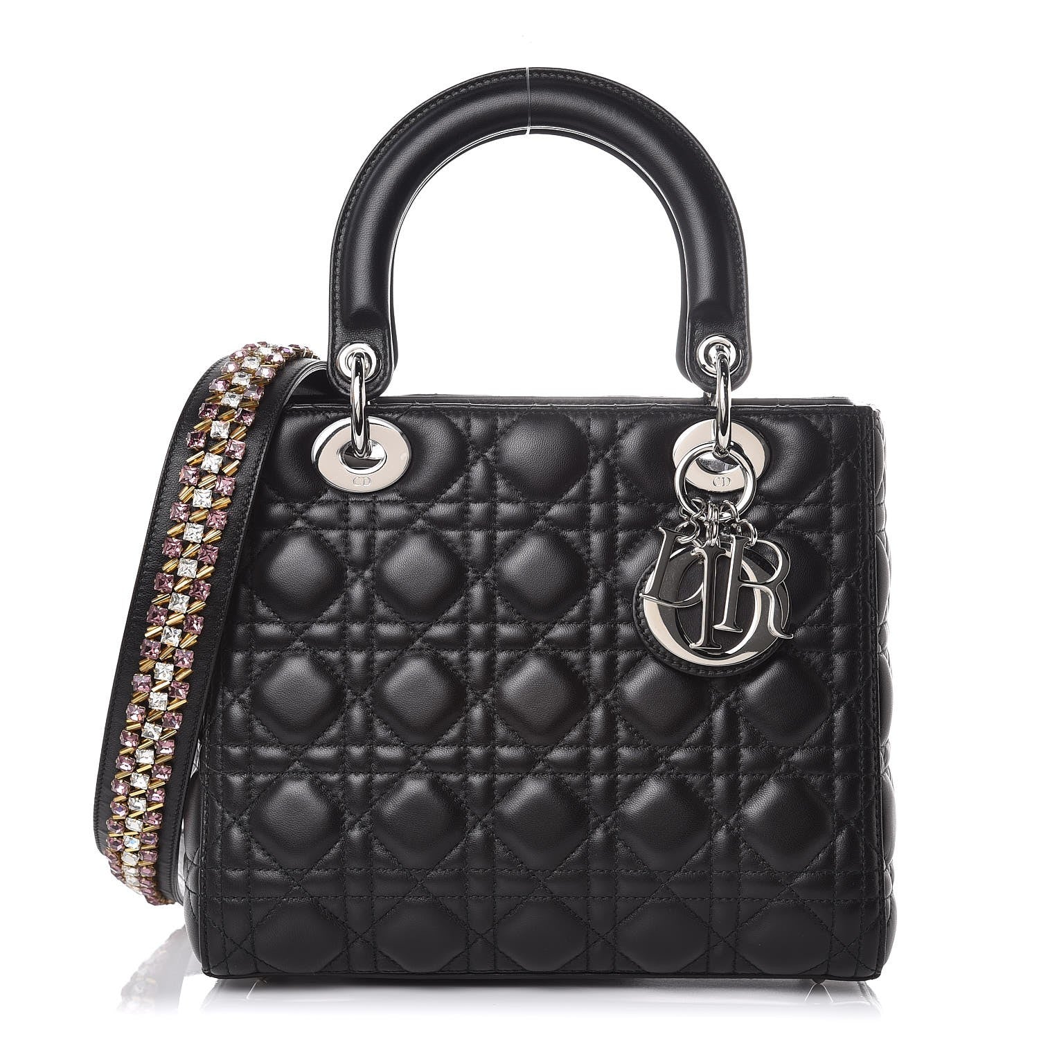 Christian Dior Lambskin Cannage Medium Lady Dior Crystal Strap Black 1 of 7