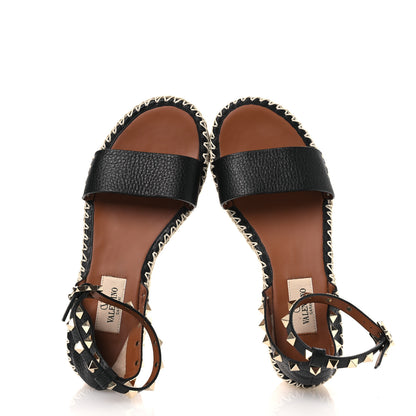 Valentino Garavani Grained Calfskin Rockstud Ankle Strap Espadrille 30/55mm Wedge Sandals 36 Black 2 of 11
