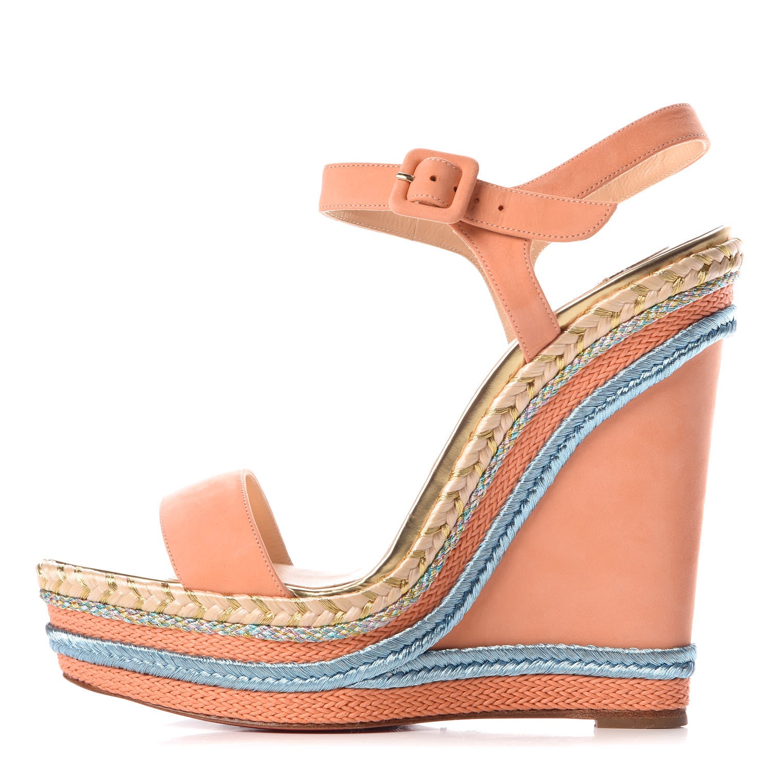 Christian Louboutin Calfskin Nubuck Duplice 140 Wedge Sandals 41 Mango Gold 1 of 7