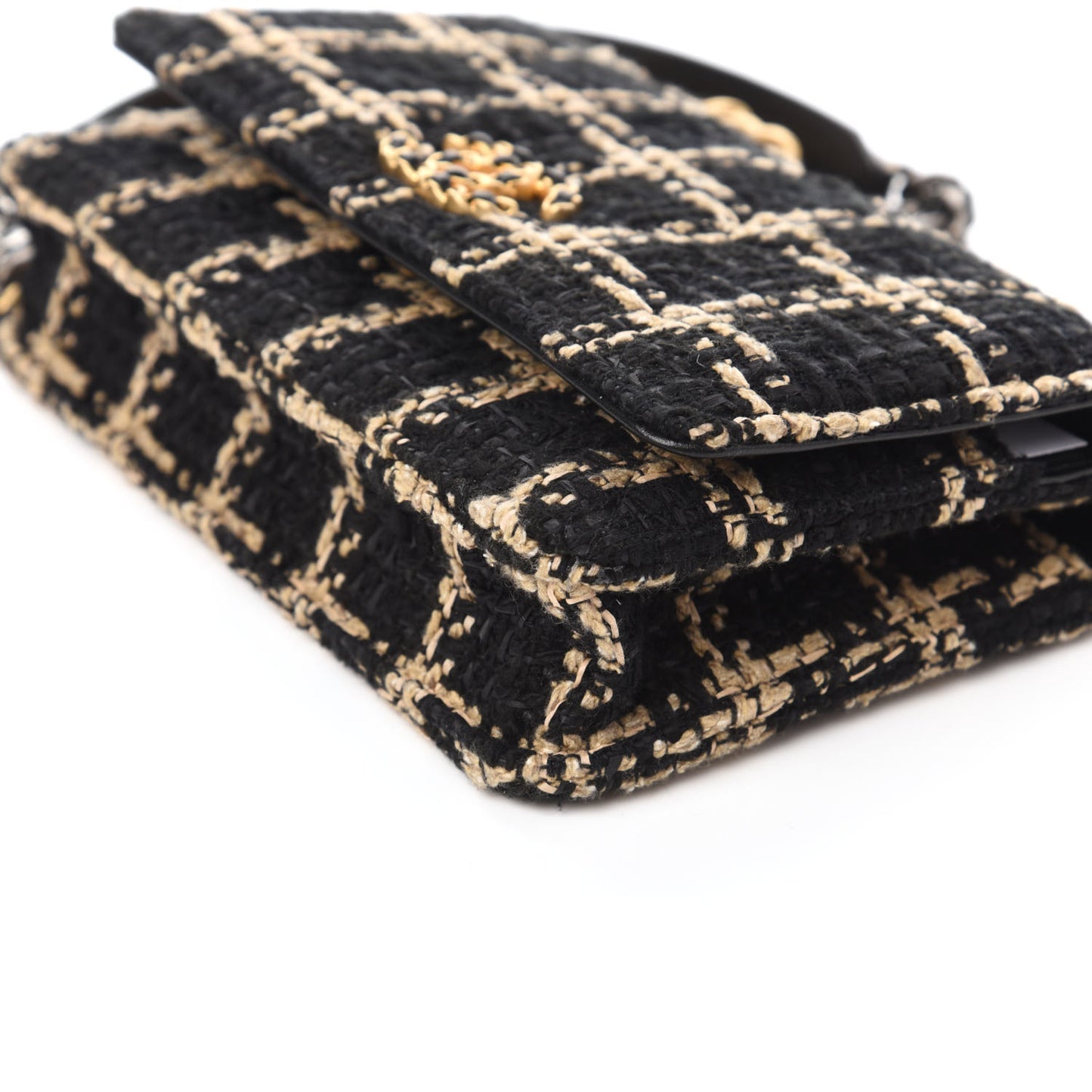 Tweed Quilted 19 Wallet On Chain WOC Black Beige