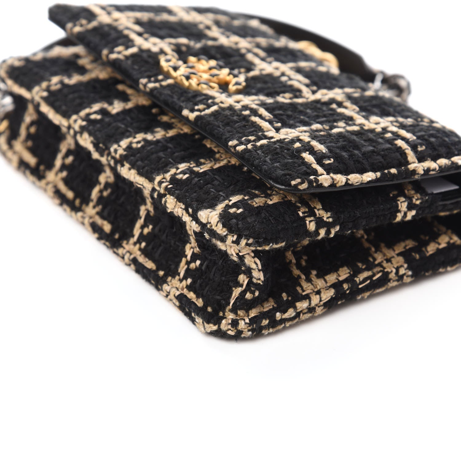 Chanel Tweed Quilted 19 Wallet On Chain WOC Black Beige 7 of 10