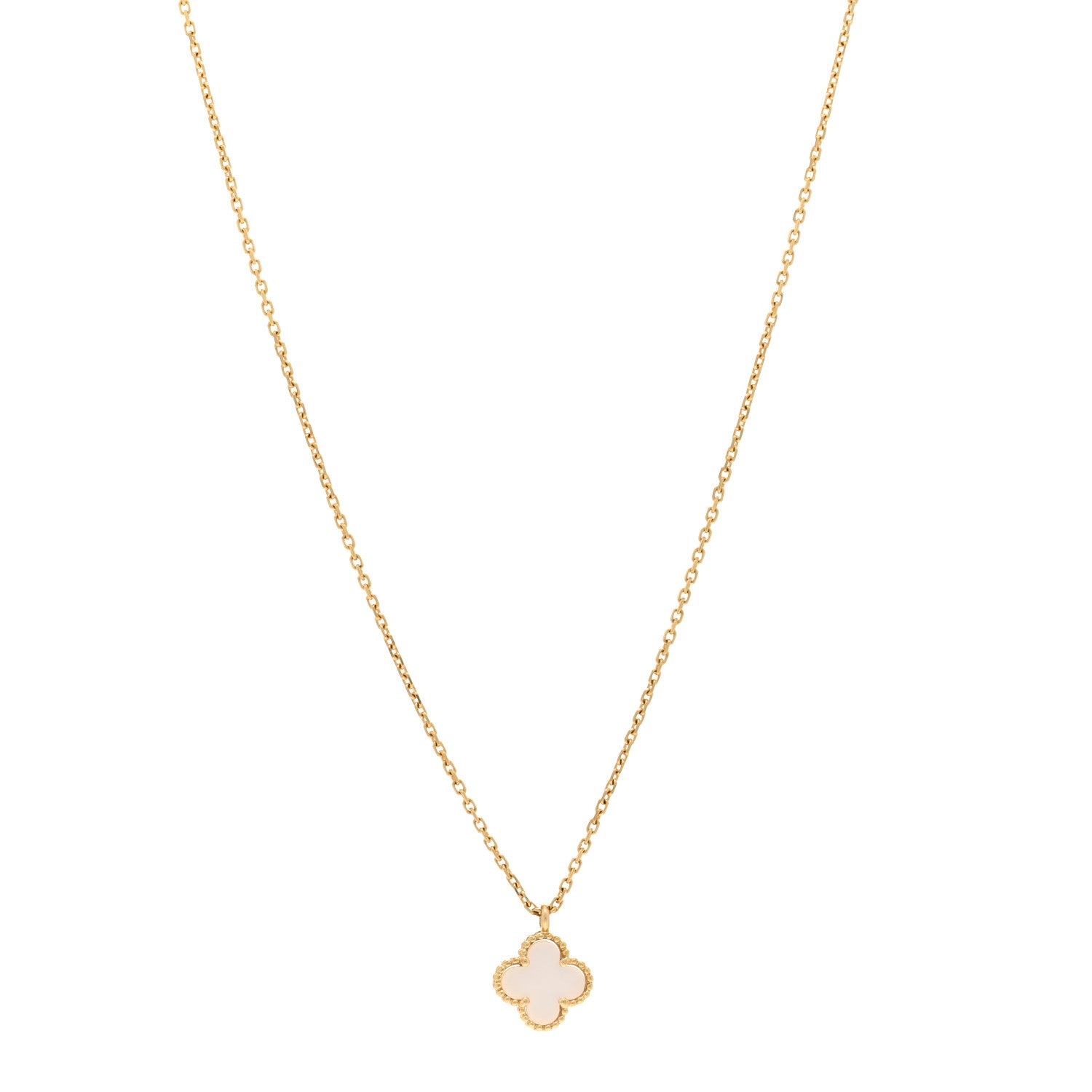 Van Cleef & Arpels 18K Yellow Gold Mother of Pearl Sweet Alhambra Pendant Necklace 1 of 5