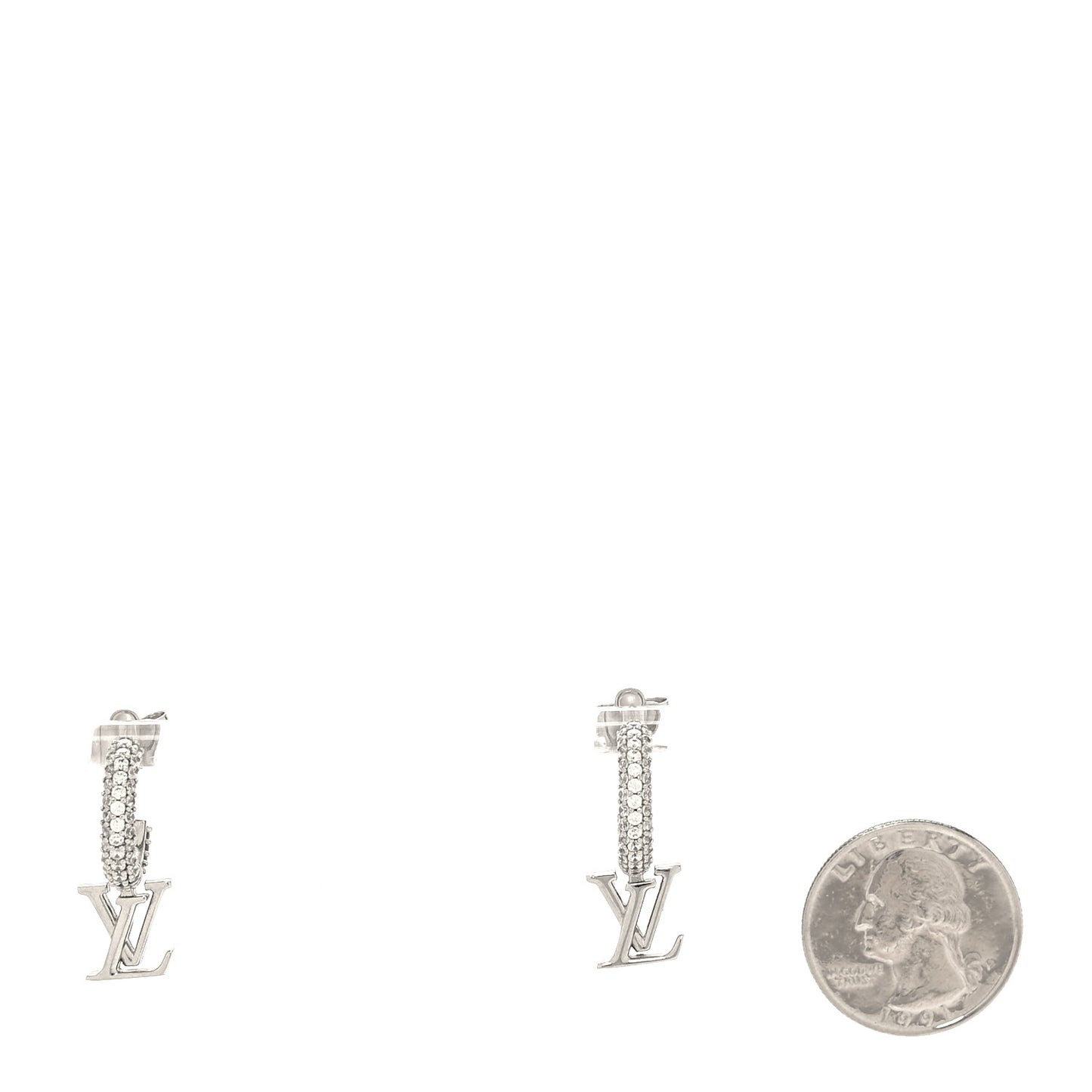 Metal Crystal LV Iconic Hoop Earrings Palladium