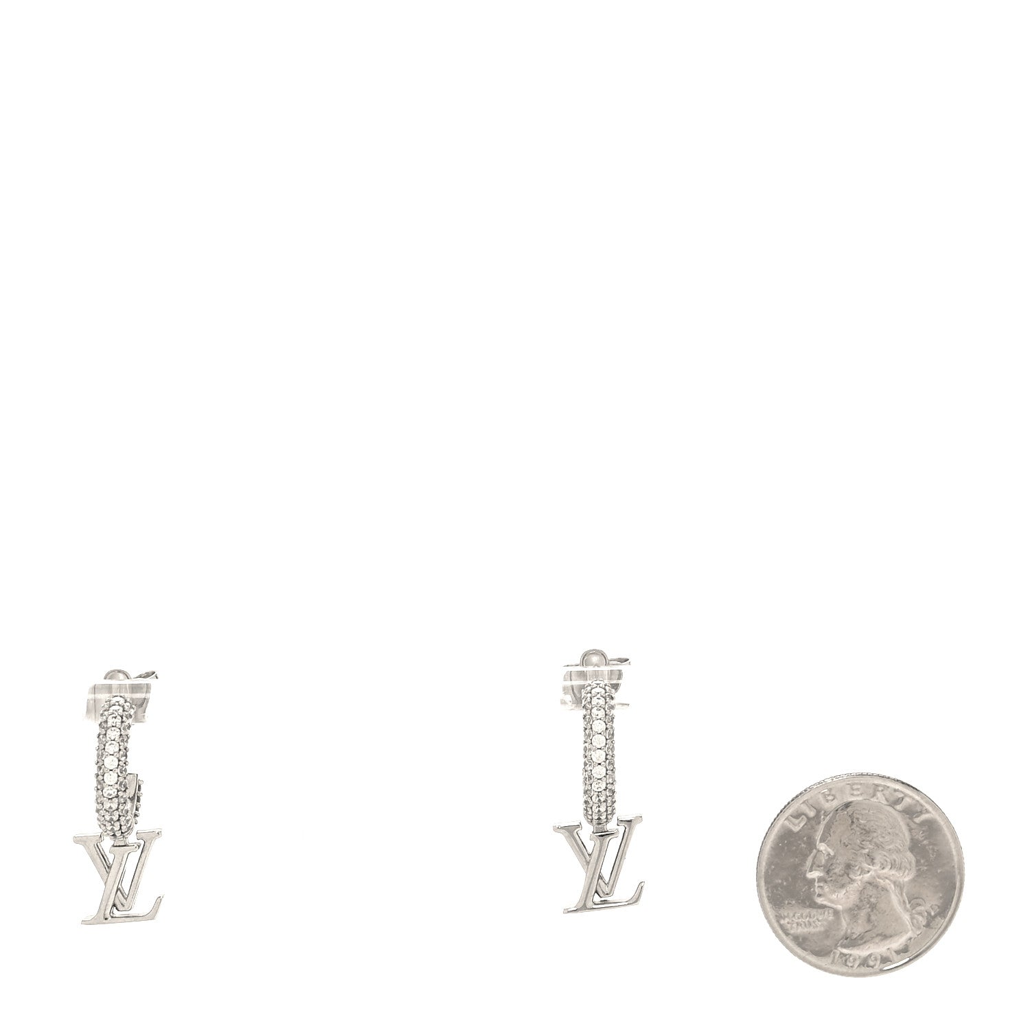 Louis Vuitton Metal Crystal LV Iconic Hoop Earrings Palladium 2 of 6