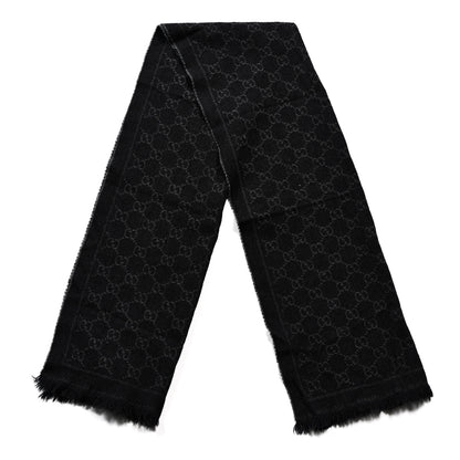 Gucci Wool Jacquard GG Monogram Sten Fringe Scarf Anthracite Black 2 of 3