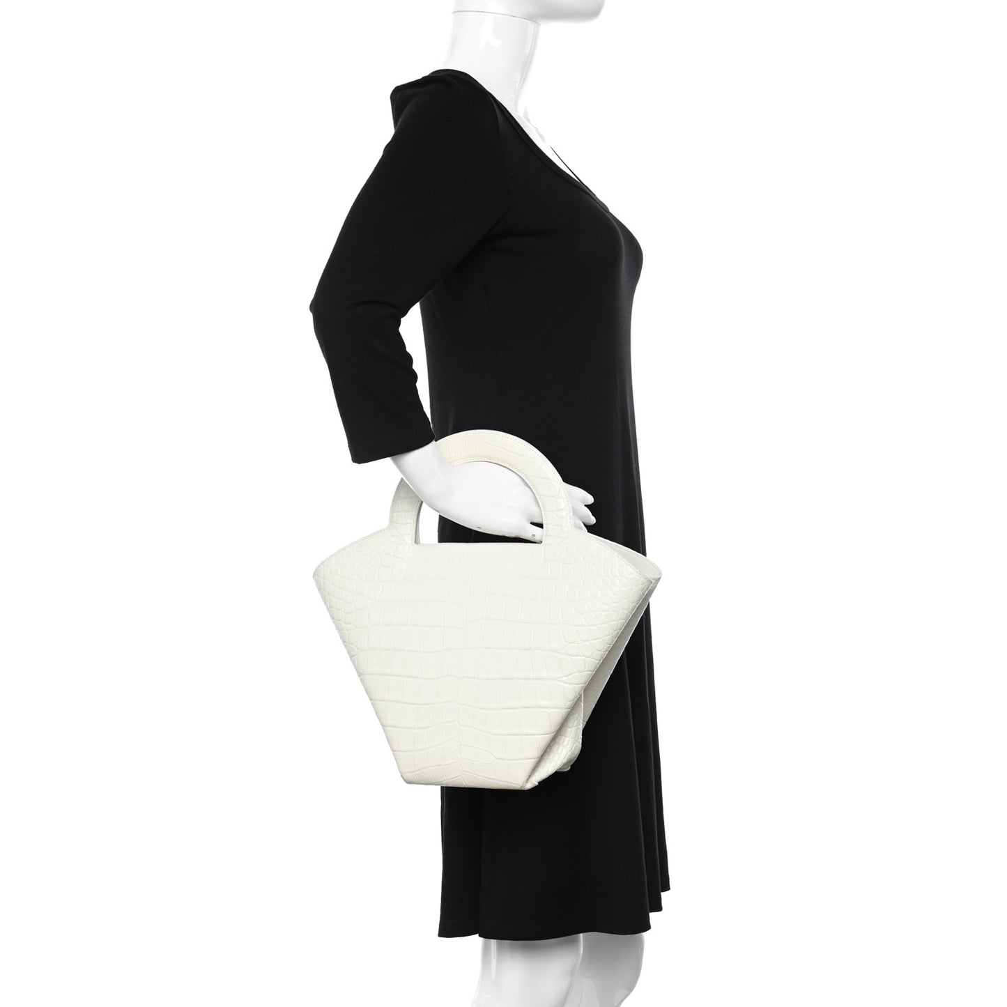 Calfskin Crocodile Embossed Doll Top Handle Bag White