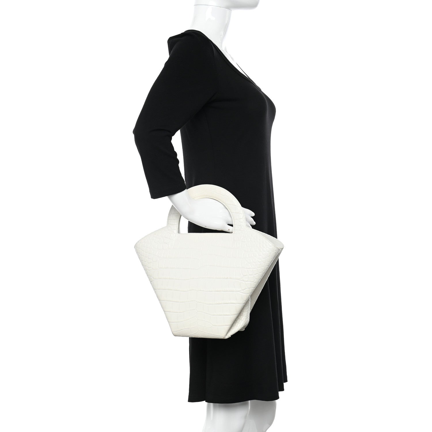 Bottega Veneta Calfskin Crocodile Embossed Doll Top Handle Bag White 2 of 17