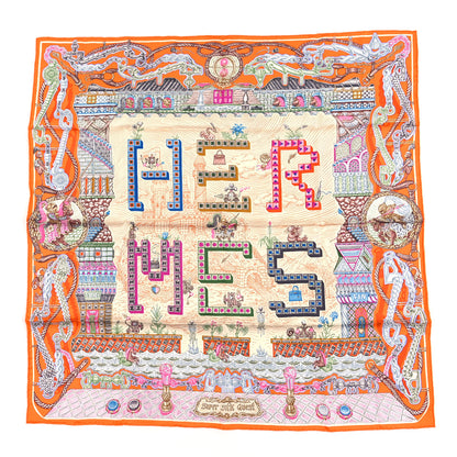 Hermes Silk Super Silk Quest Scarf 90 Rouge Grenadine Orange Vert Multicolor 1 of 3