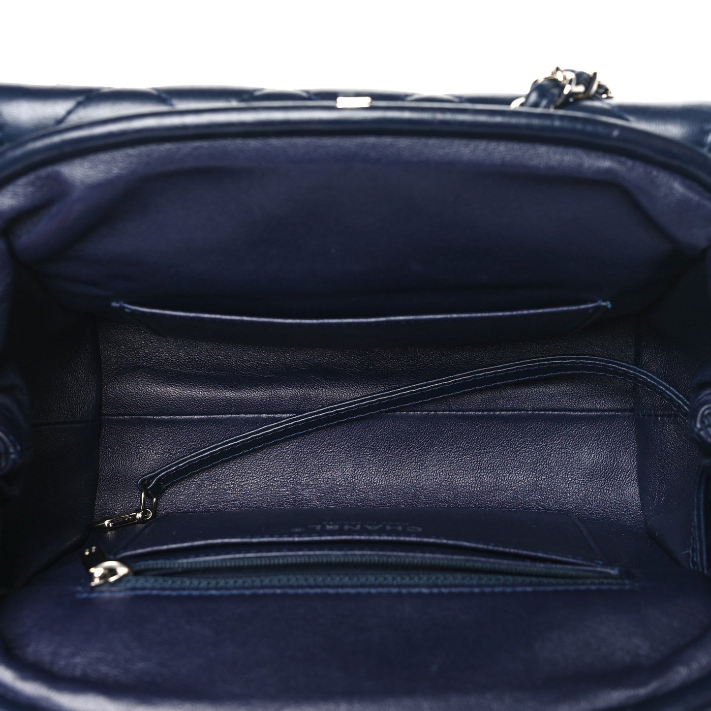 Calfskin Quilted Kisslock Frame Chain Bag Navy