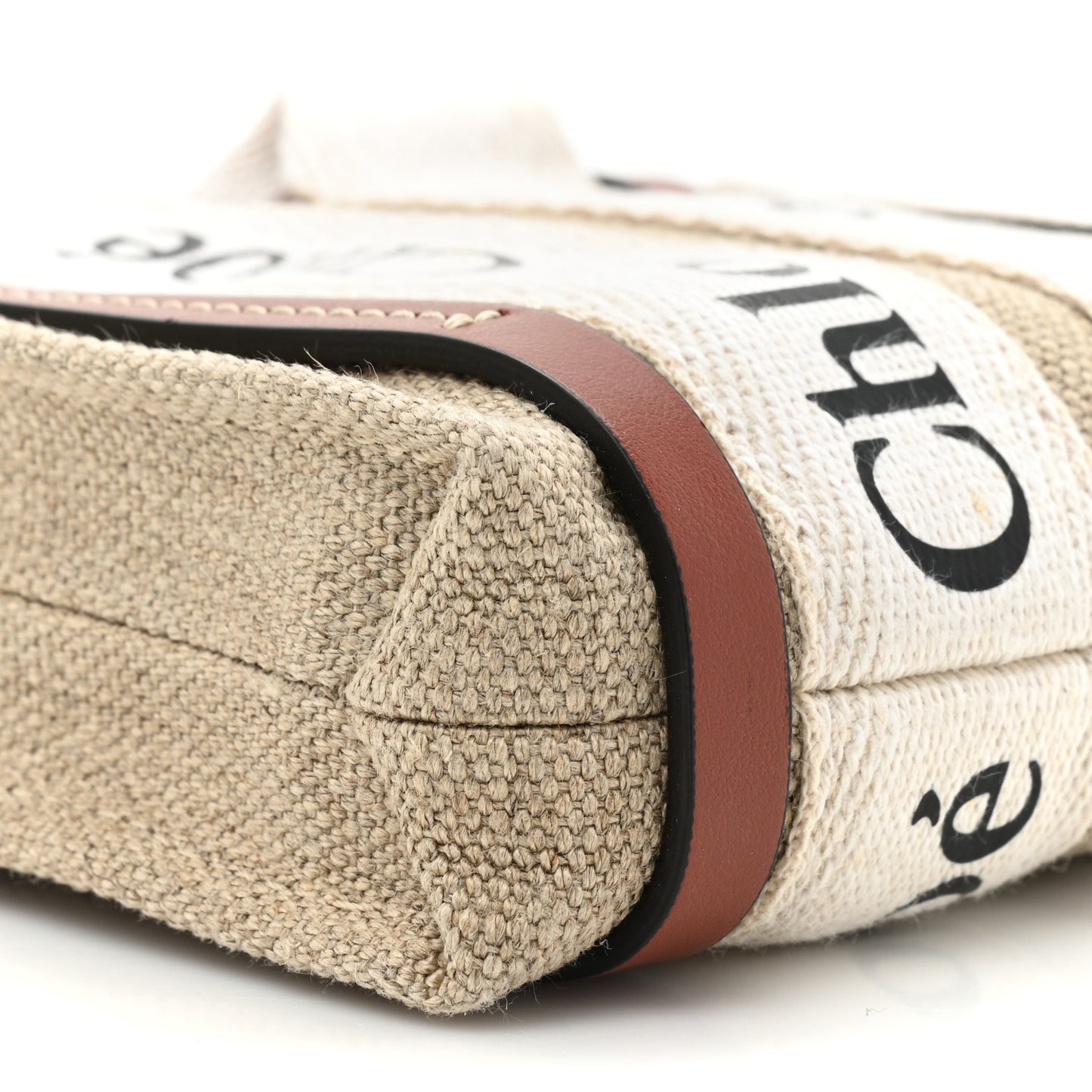 Cotton Calfskin Nano Woody Ribbon Tote White Brown