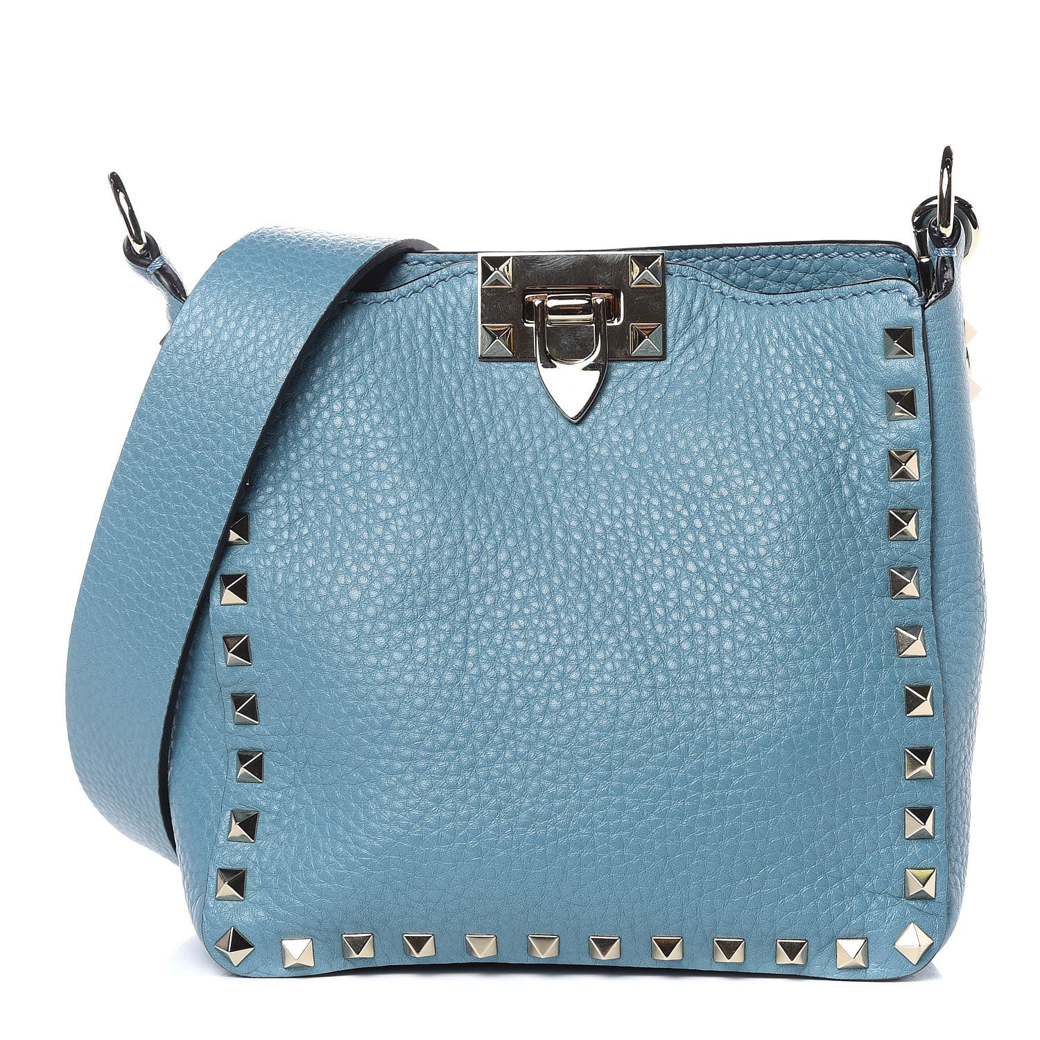 Valentino Garavani Pebbled Calfskin Mini Rockstud Flip-Lock Messenger Bag Atlantique 1 of 8