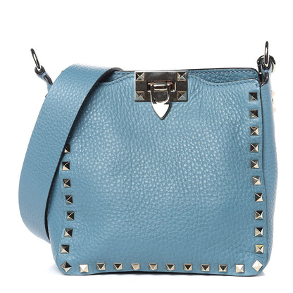 Valentino Garavani Pebbled Calfskin Mini Rockstud Flip-Lock Messenger Bag Atlantique 1 of 8