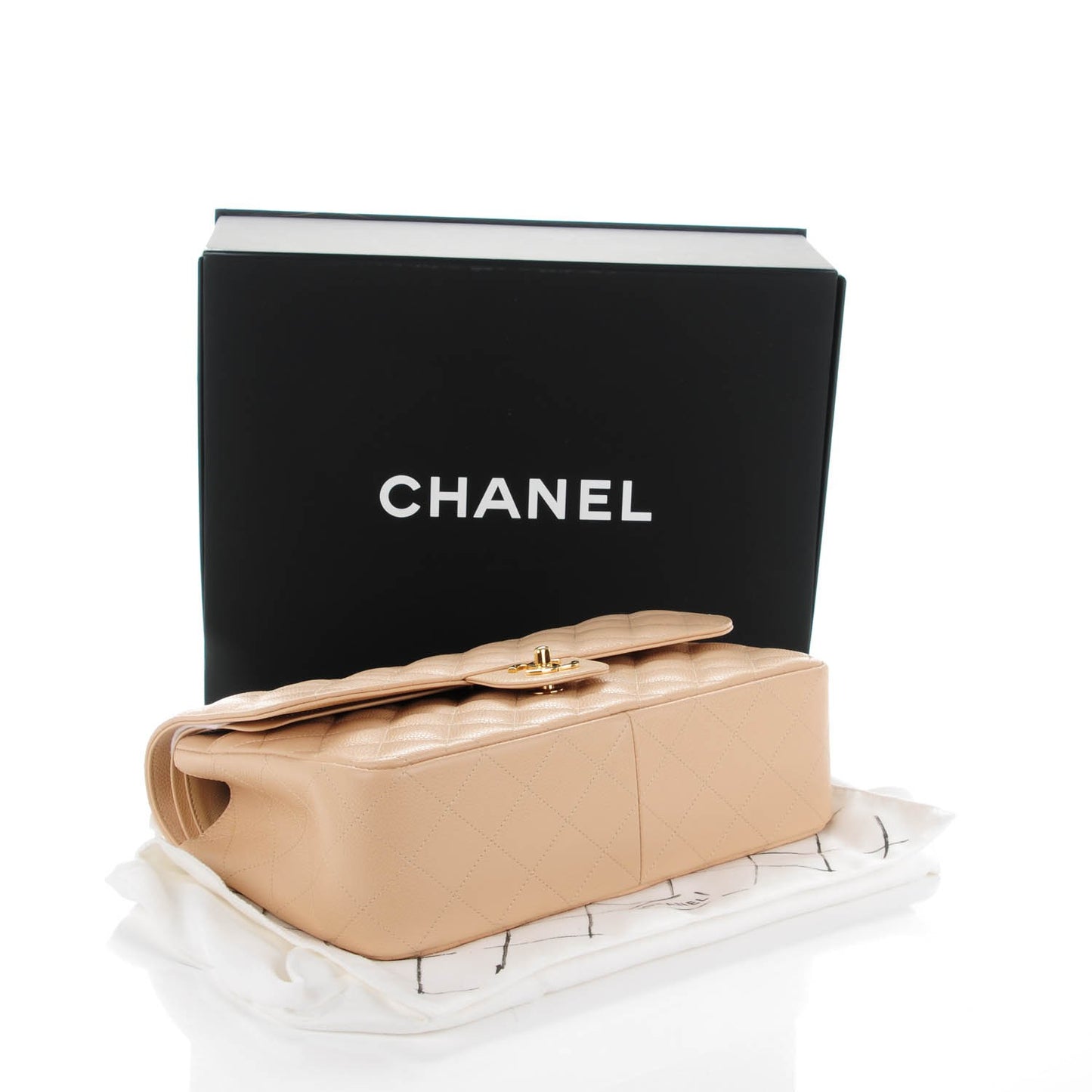 Caviar Quilted Jumbo Double Flap Beige Clair
