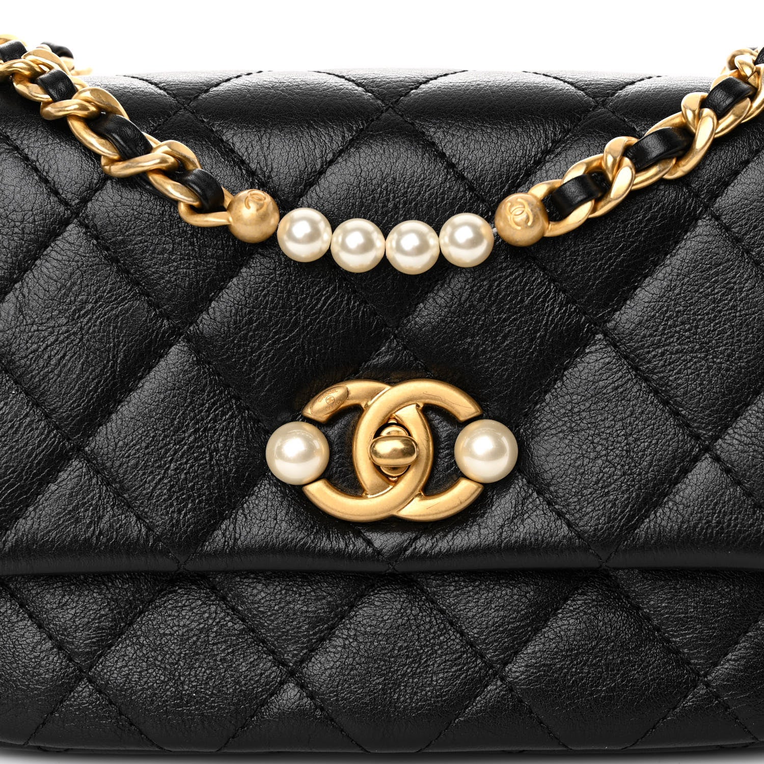 Chanel Glazed Calfskin Quilted Mini Pearl Side Flap Black 8 of 12